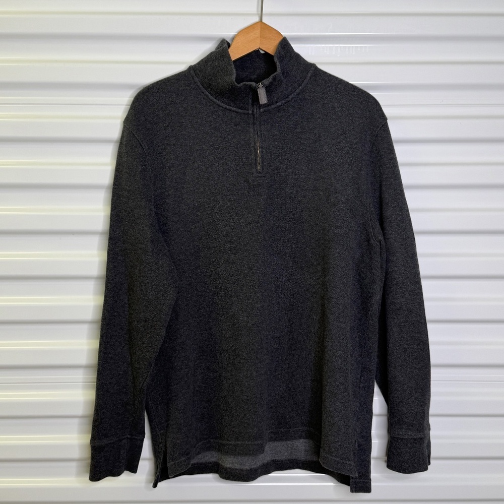 Charles Tyrwhitt 100% Cotton Mens L Quarter 1/4 Zip Mock Neck Dark Grey Pullover